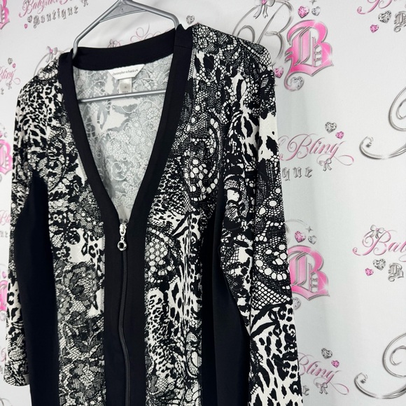 Christopher & Banks Monochrome Patterned Cardigan zip up sweater lace Lacie - Picture 4 of 9